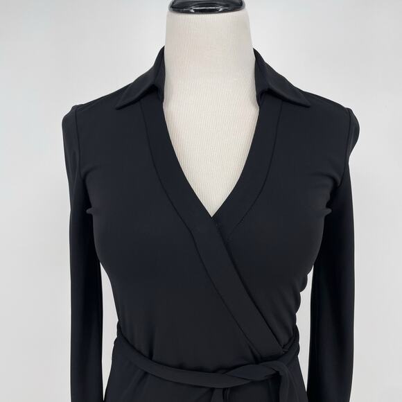 Diane Von Furstenberg Black Jeanne Size 2 Classic Stretchy Wrap Dress DVF E5 - Picture 6 of 10